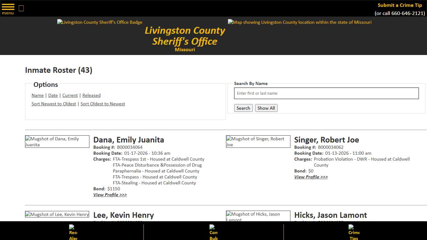 Inmate Roster - Current Inmates Booking Date Descending - Livingston County Missouri Sheriff